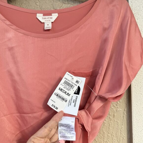 NWT State of Day Women 2 Piece Silky Short Sleeve Top Pants Pajama Set Blue Pink - Picture 6 of 6